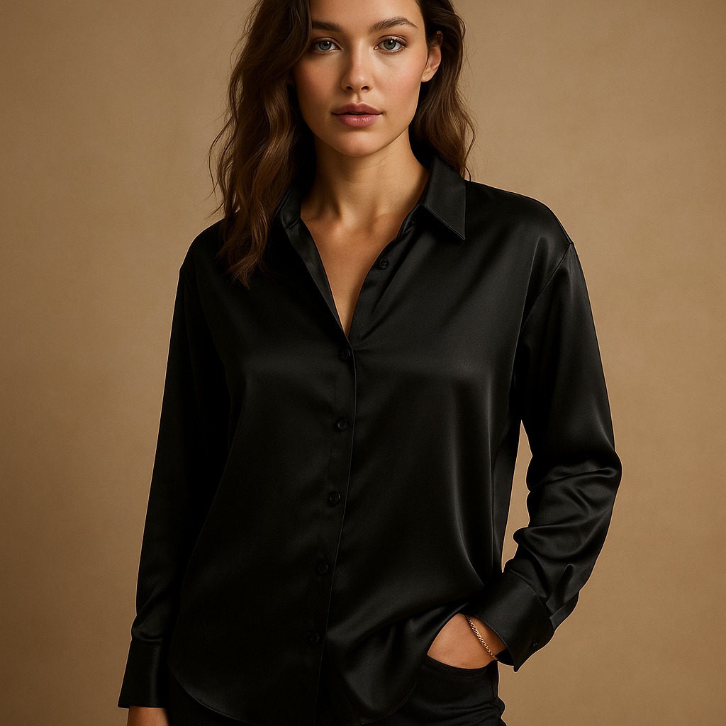 Lightweight blouse with V-neck and button closure for women