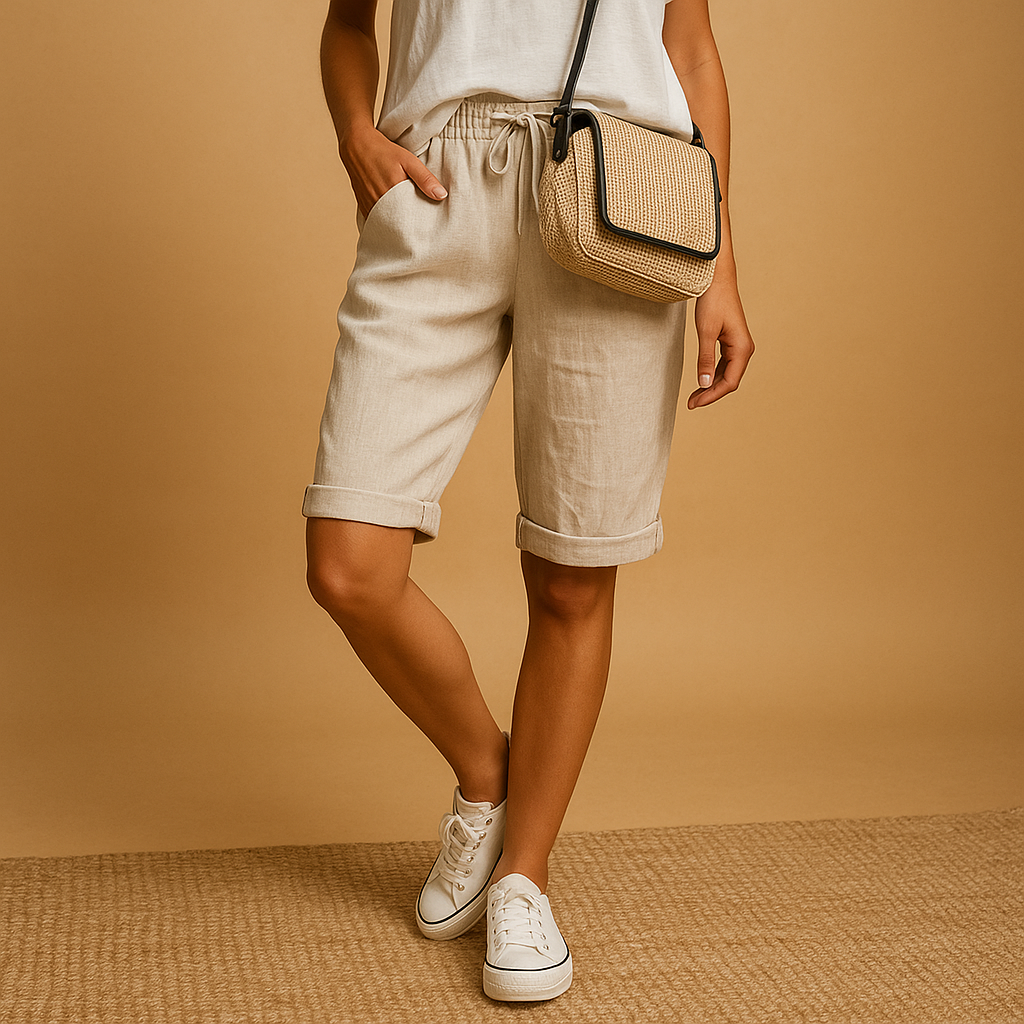 Lightweight capri pants with elastic waistband for women