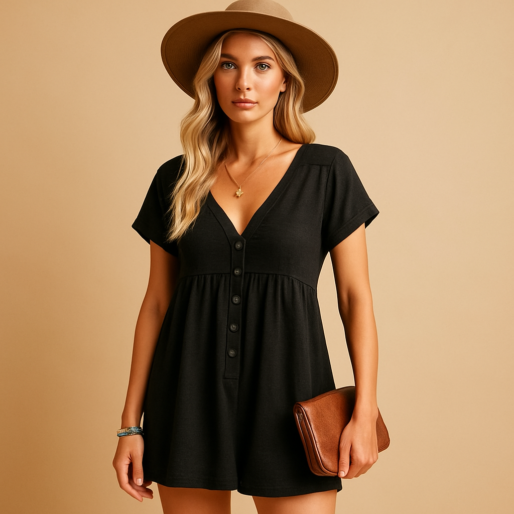 Lightweight jumpsuit with V-neck for women.