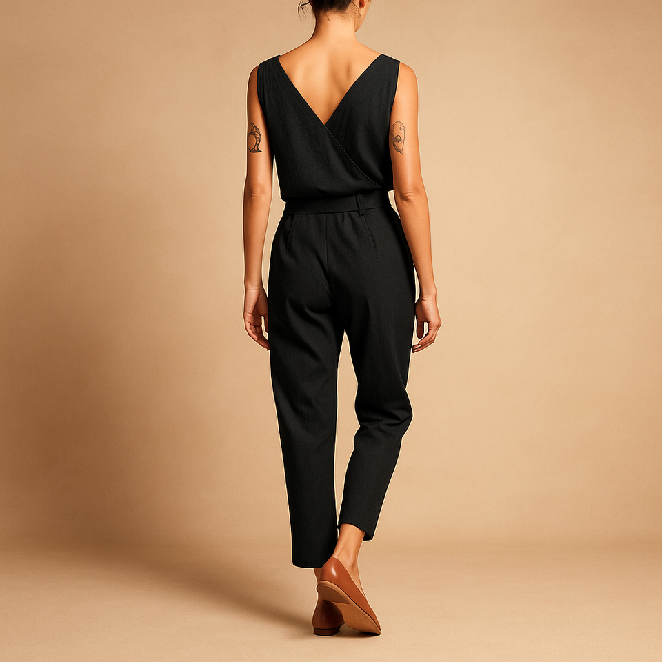 Lightweight jumpsuit with adjustable waistband for women.