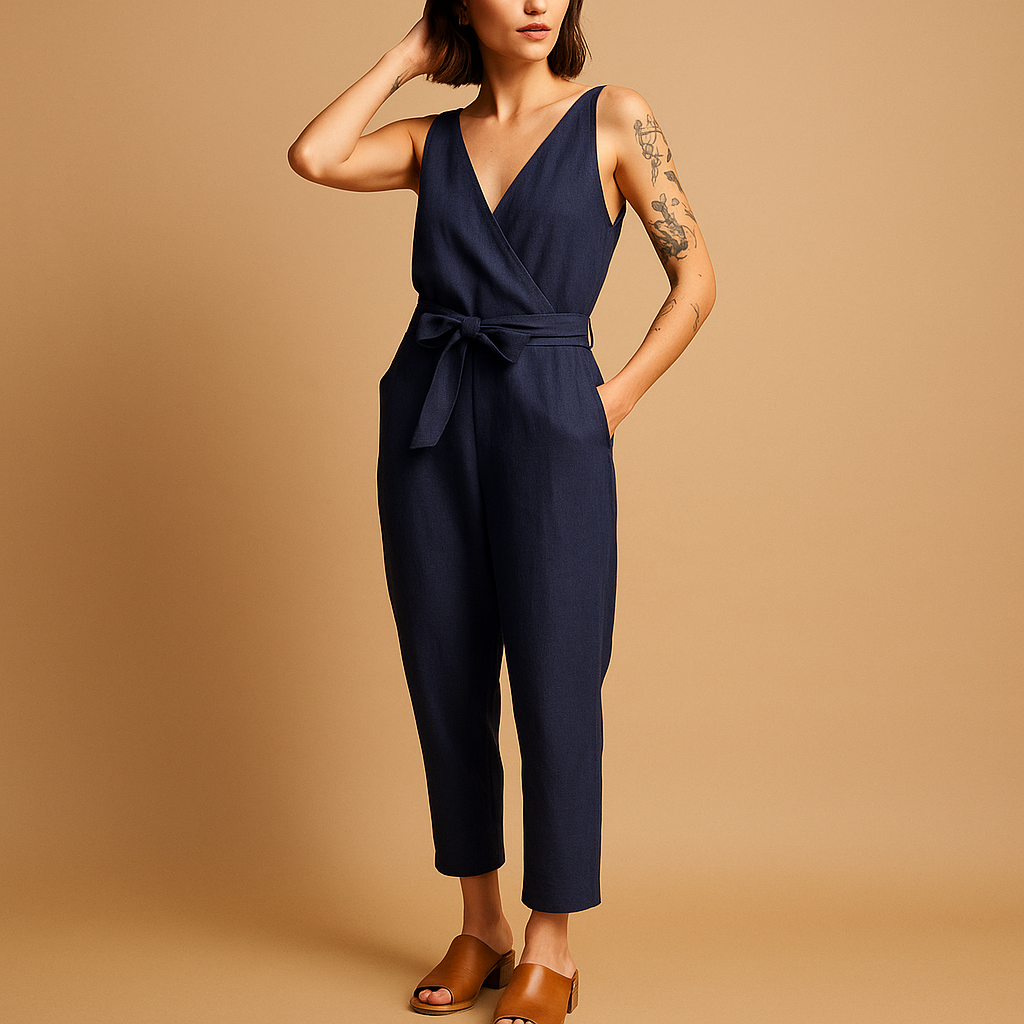 Lightweight jumpsuit with adjustable waistband for women.