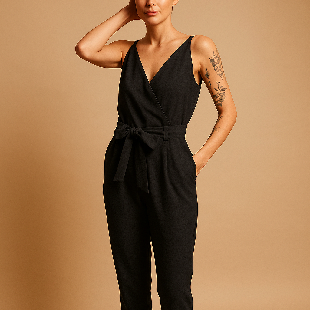 Lightweight jumpsuit with adjustable waistband for women.