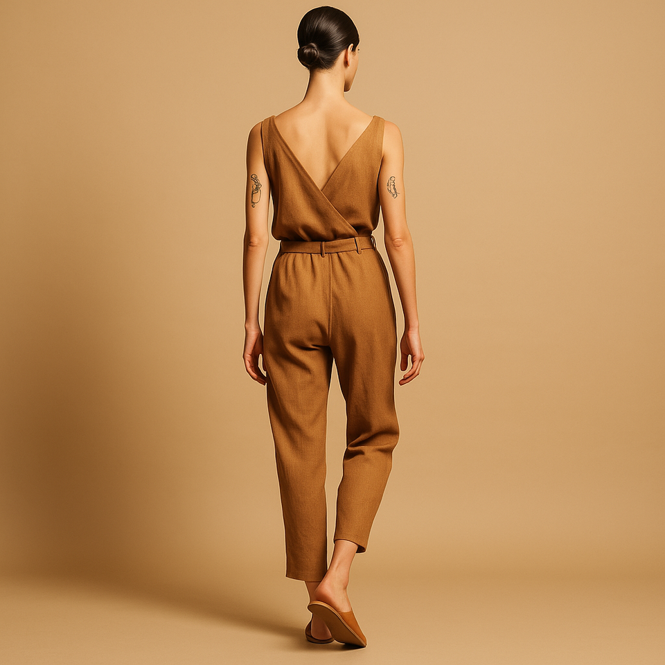Lightweight jumpsuit with adjustable waistband for women.