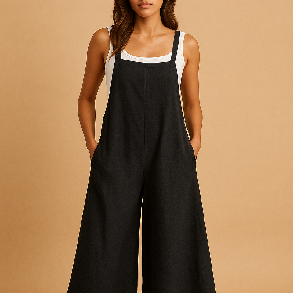 Lightweight jumpsuit with wide legs for women.