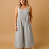 Lightweight cotton jumpsuit with wide legs for women.