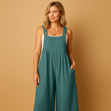 Lightweight cotton jumpsuit with wide legs for women.