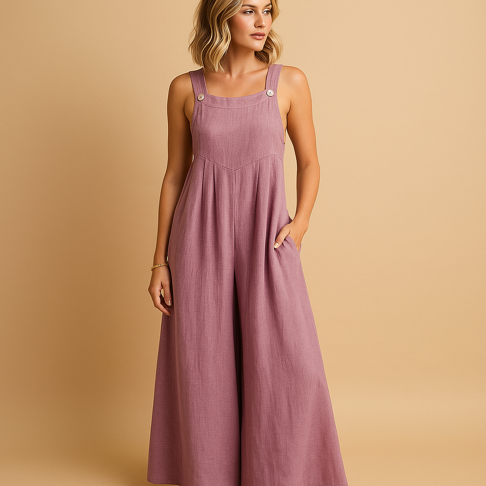 Lightweight cotton jumpsuit with wide legs for women.