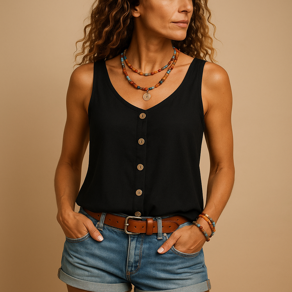 Lightweight sleeveless top with V-neck for women