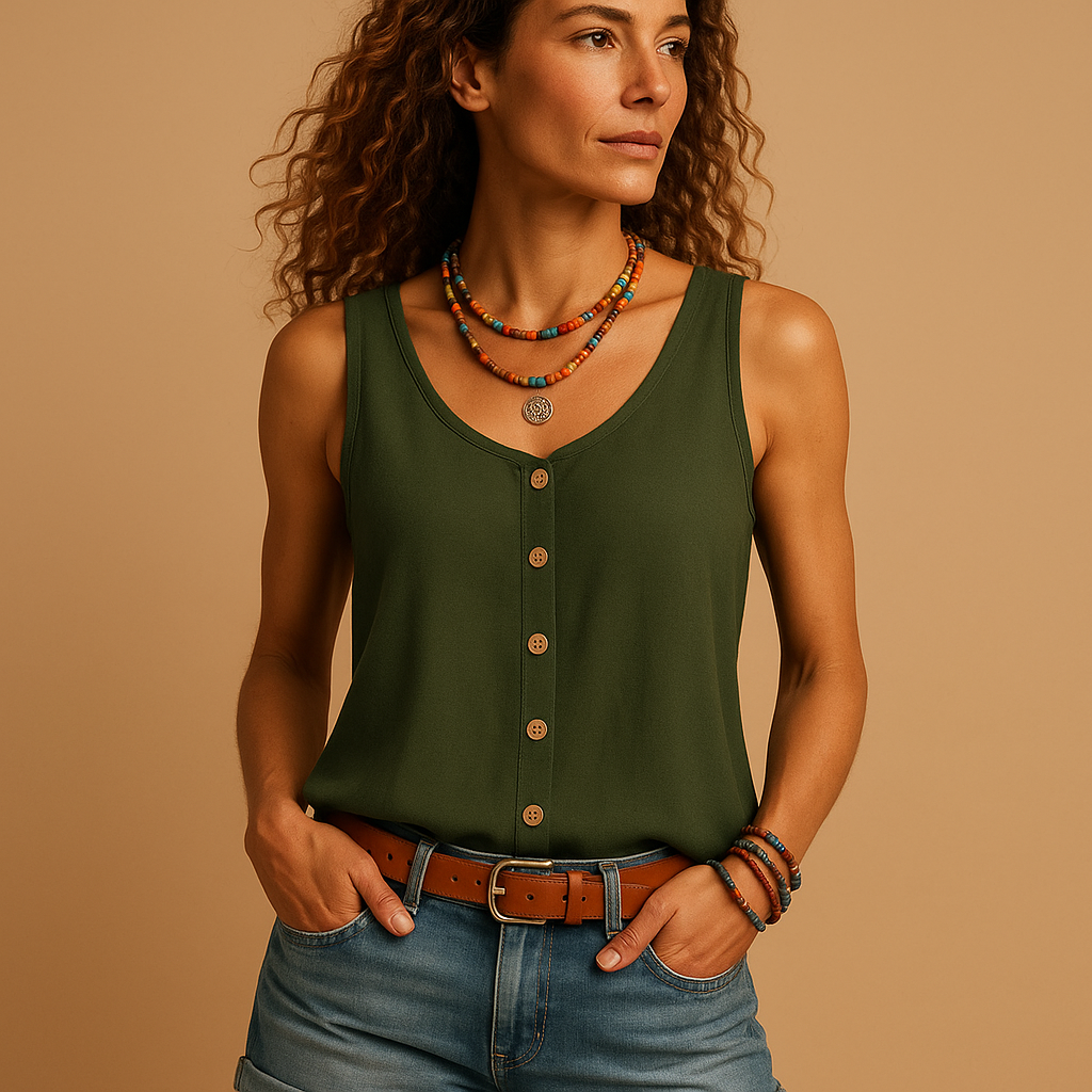 Lightweight sleeveless top with V-neck for women
