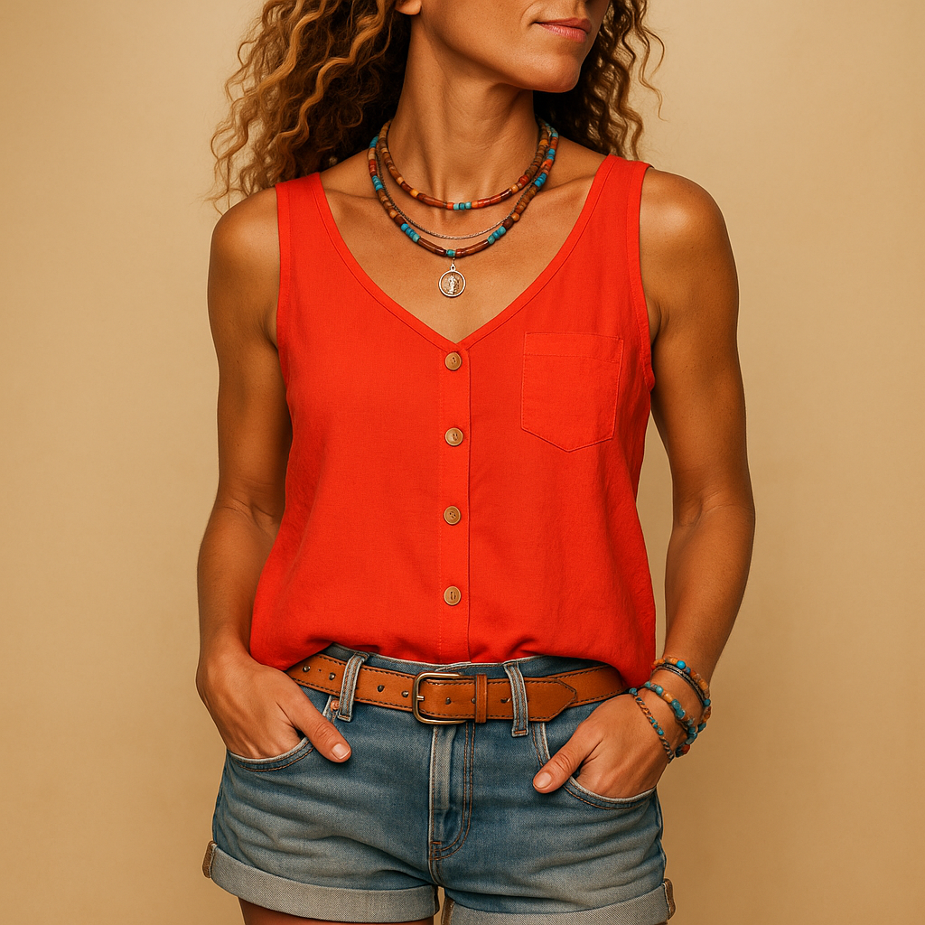 Lightweight sleeveless top with V-neck for women