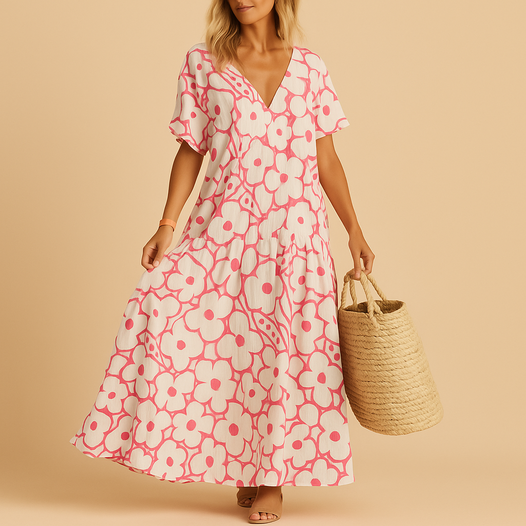 Lightweight summer dress with short sleeves for women.