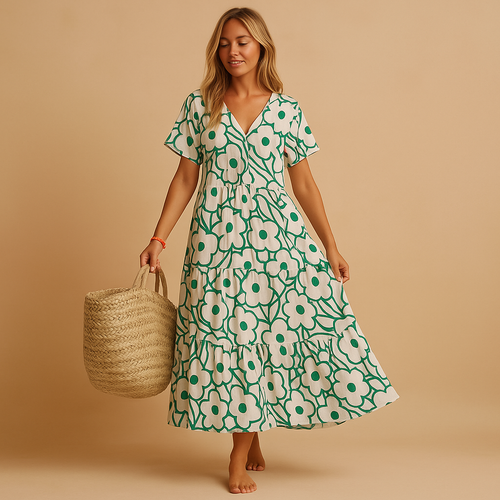 Lightweight summer dress with short sleeves for women.