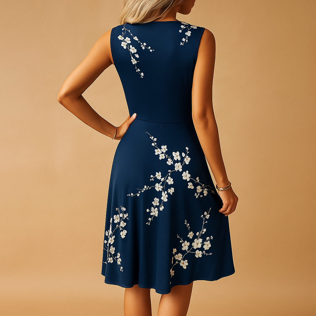 Lightweight, sleeveless, knee-length summer dress for women.