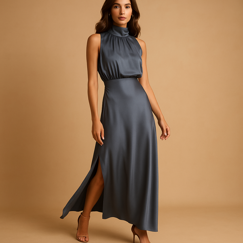 Maxi dress with high slit and elegant fit for women.