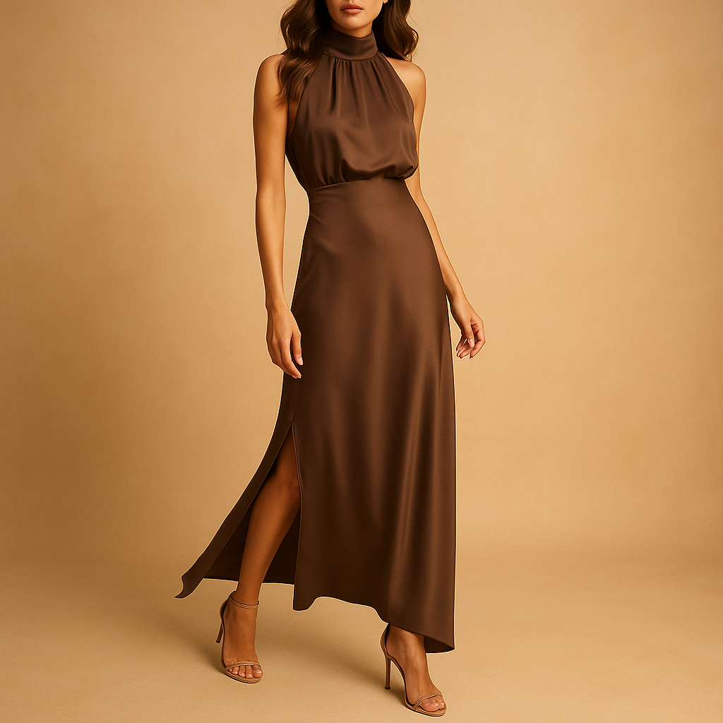 Maxi dress with high slit and elegant fit for women.