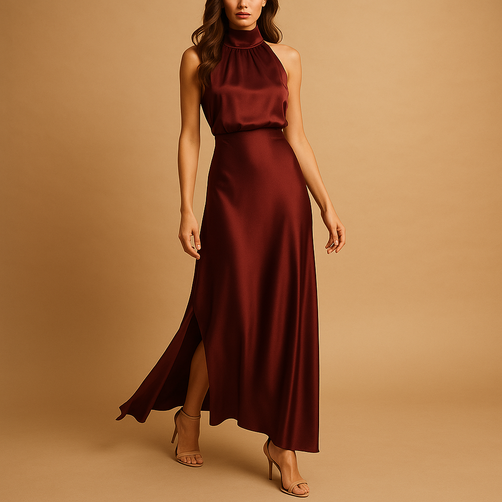 Maxi dress with high slit and elegant fit for women.