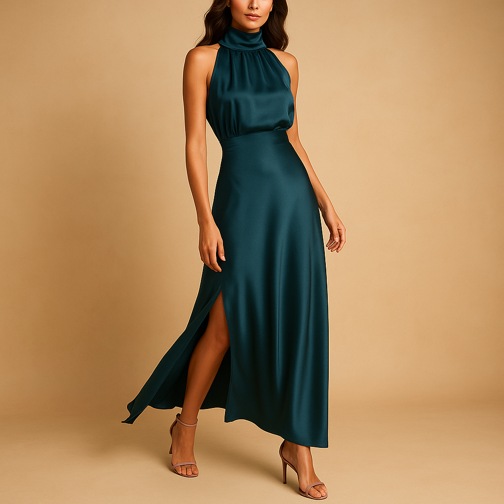 Maxi dress with high slit and elegant fit for women.