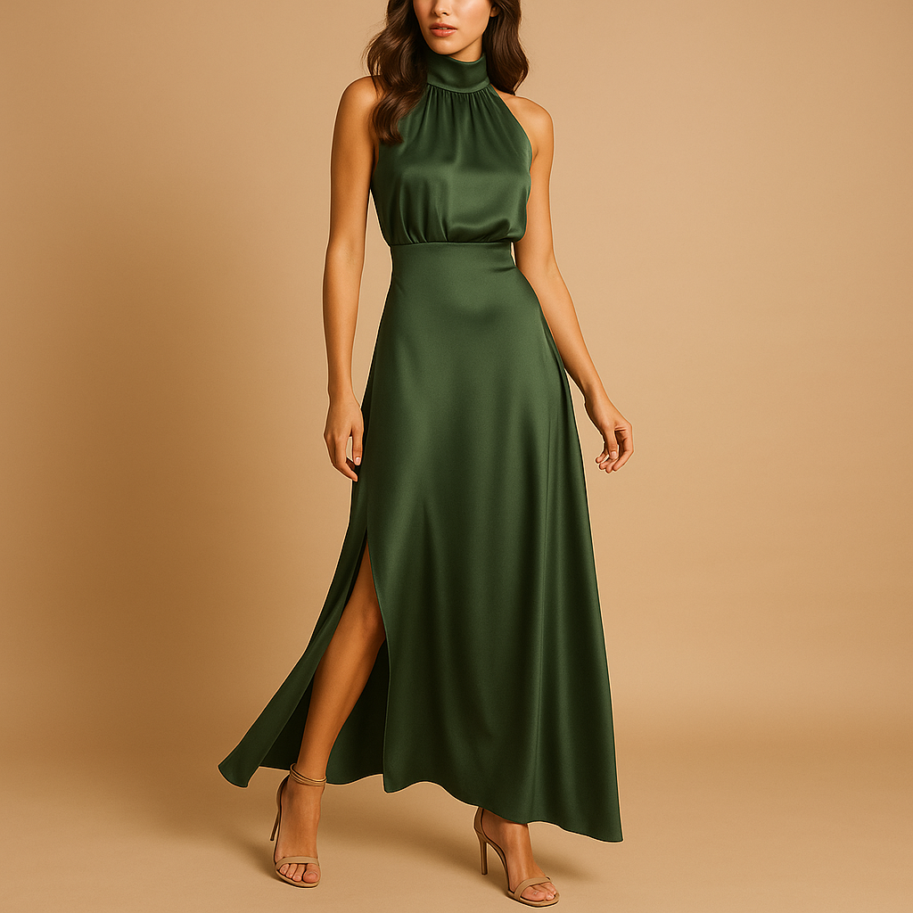Maxi dress with high slit and elegant fit for women.