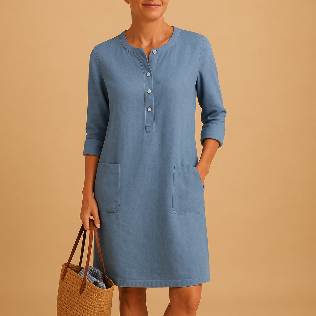Minimalist midi dress in solid color for women.