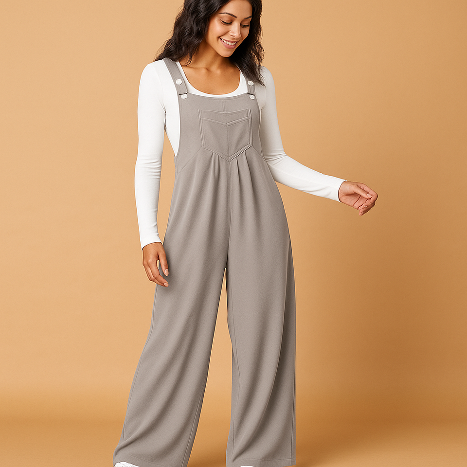 Sleeveless jumpsuit with pockets and gathered design for women.