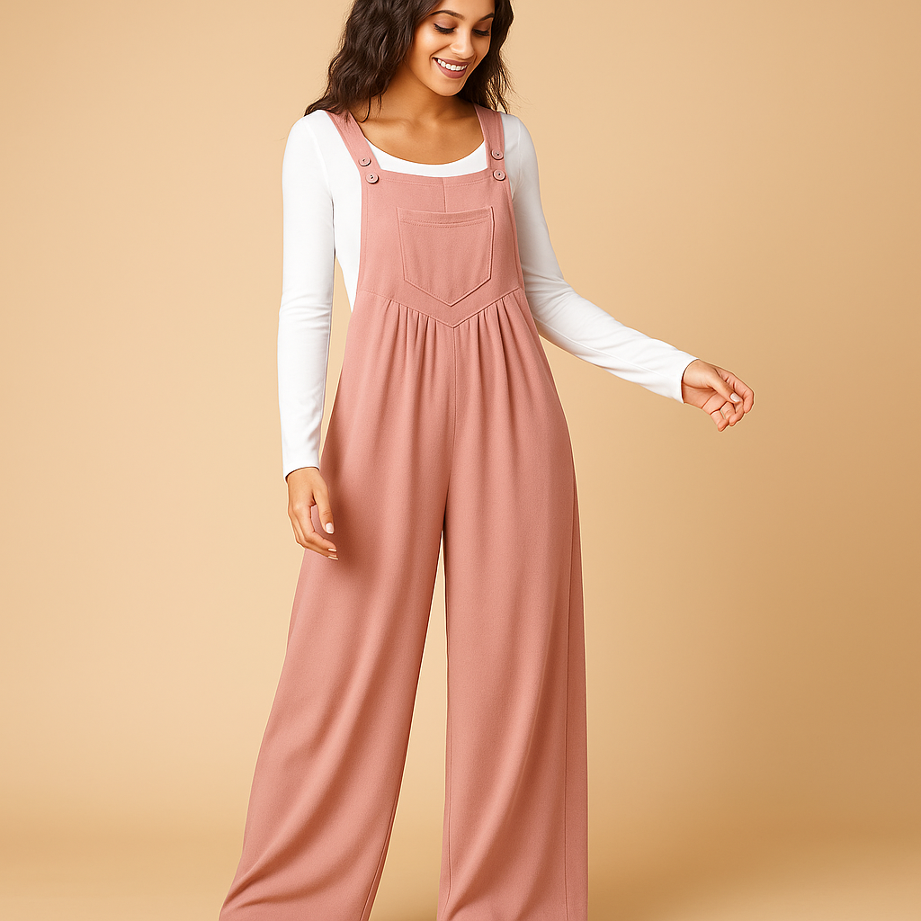 Sleeveless jumpsuit with pockets and gathered design for women.