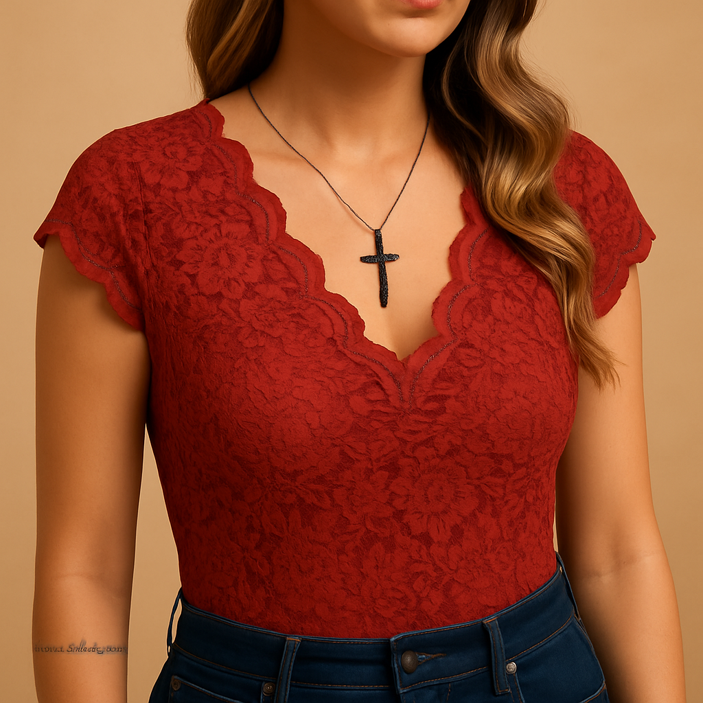 Sleeveless lace top with V-neck for women