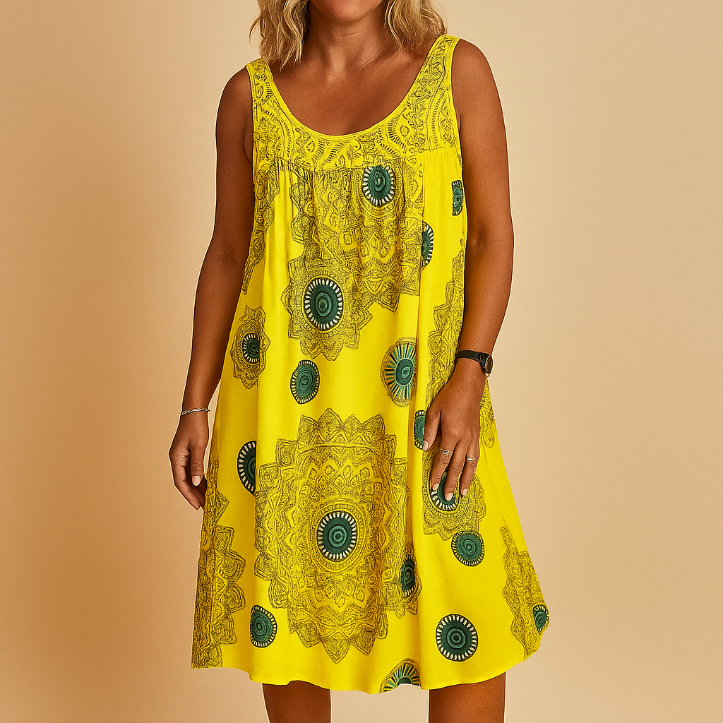 Sleeveless summer dress with colorful print for women