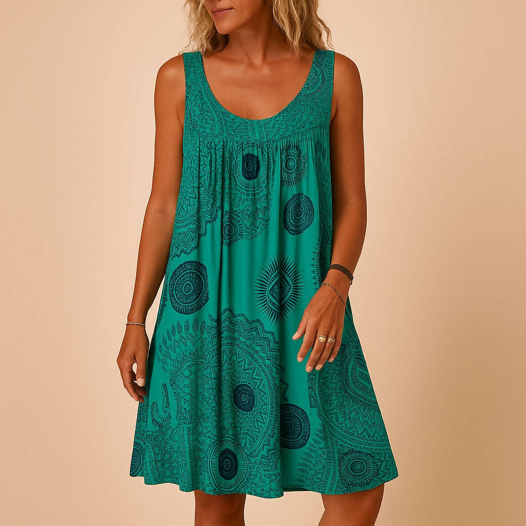 Sleeveless summer dress with colorful print for women