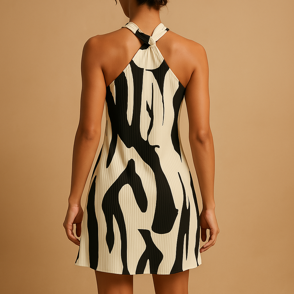Sleeveless summer dress with striking print for women.