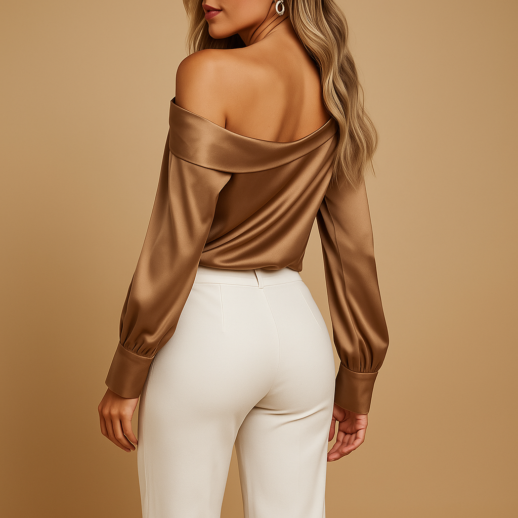 Off-shoulder blouse with satin look for women