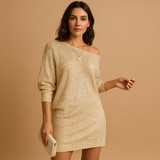 Off-shoulder midi dress with an elegant fit for women.