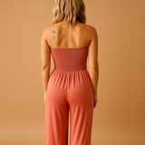 Off-shoulder summer jumpsuit with an elegant fit for women.