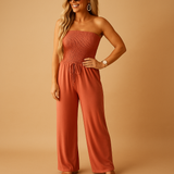 Off-shoulder summer jumpsuit with an elegant fit for women.