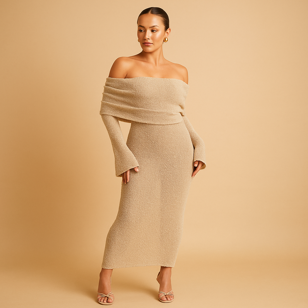 Off-shoulder summer dress with an elegant fit for women.