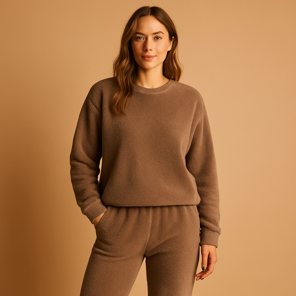 Comfortable pyjama set with sweater and pants for women.