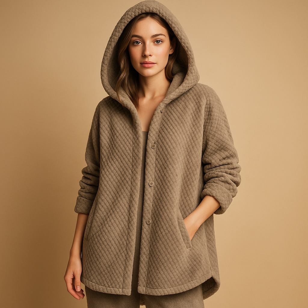 Reversible fleece jacket with hood for women.
