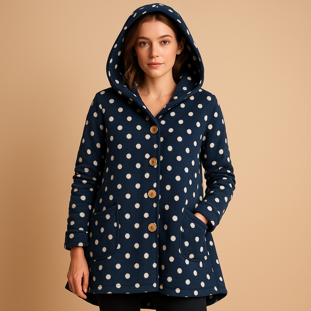 Reversible fleece jacket with hood for women.