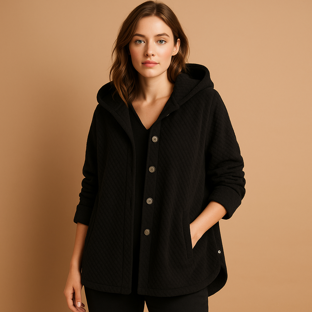 Reversible fleece jacket with hood for women.