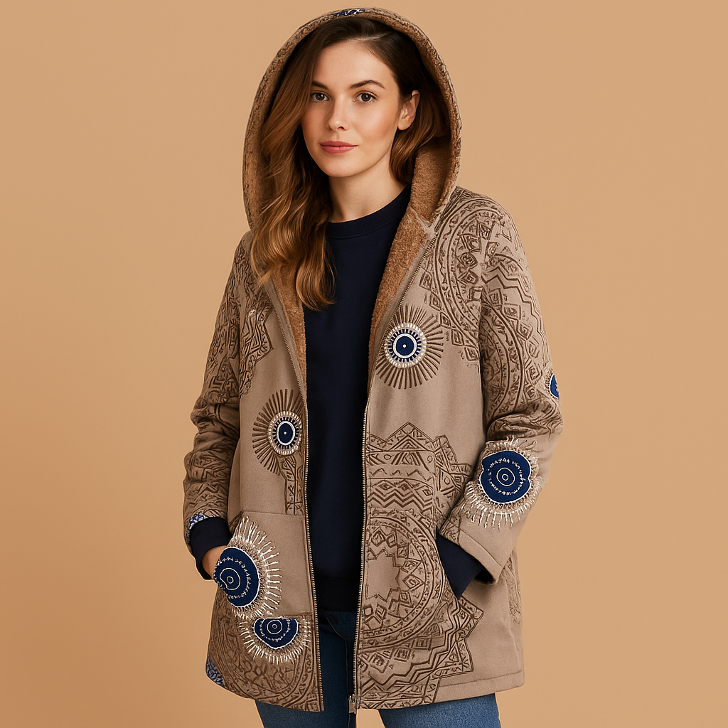 Reversible thermal jacket with hood for women