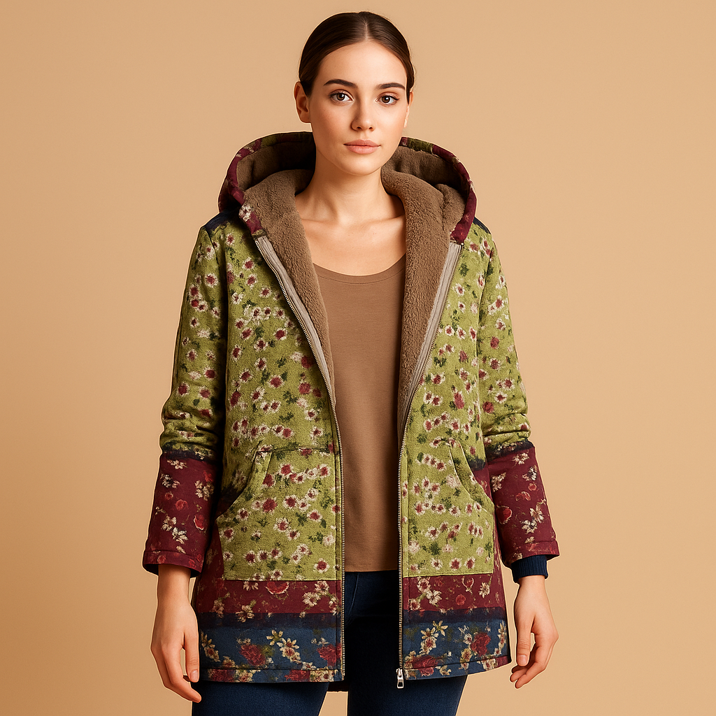 Reversible thermal jacket with hood for women
