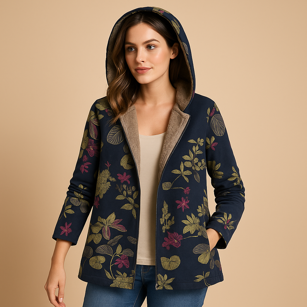 Reversible thermal jacket with hood for women