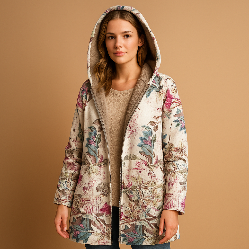 Reversible thermal jacket with hood for women