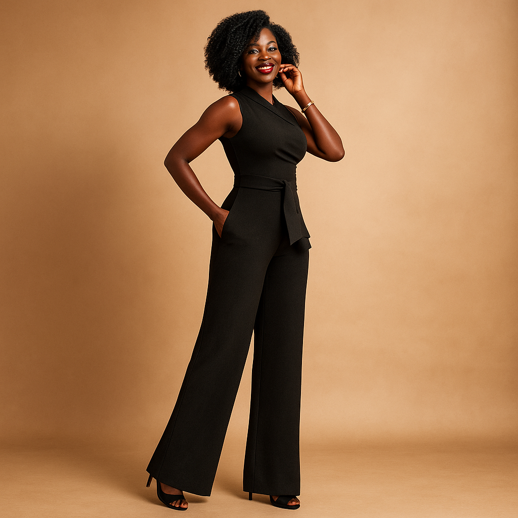 One-shoulder jumpsuit with wide legs for women.