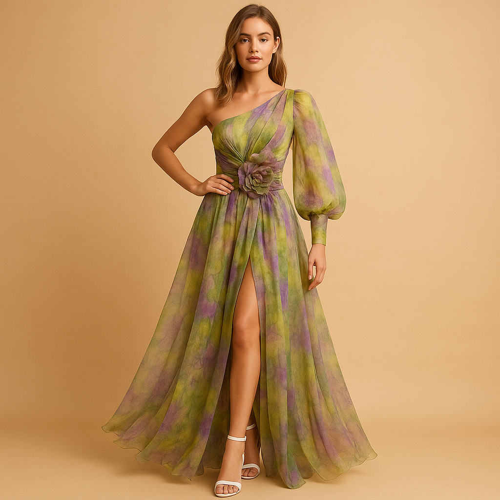 One-shoulder beach dress with slit for women.