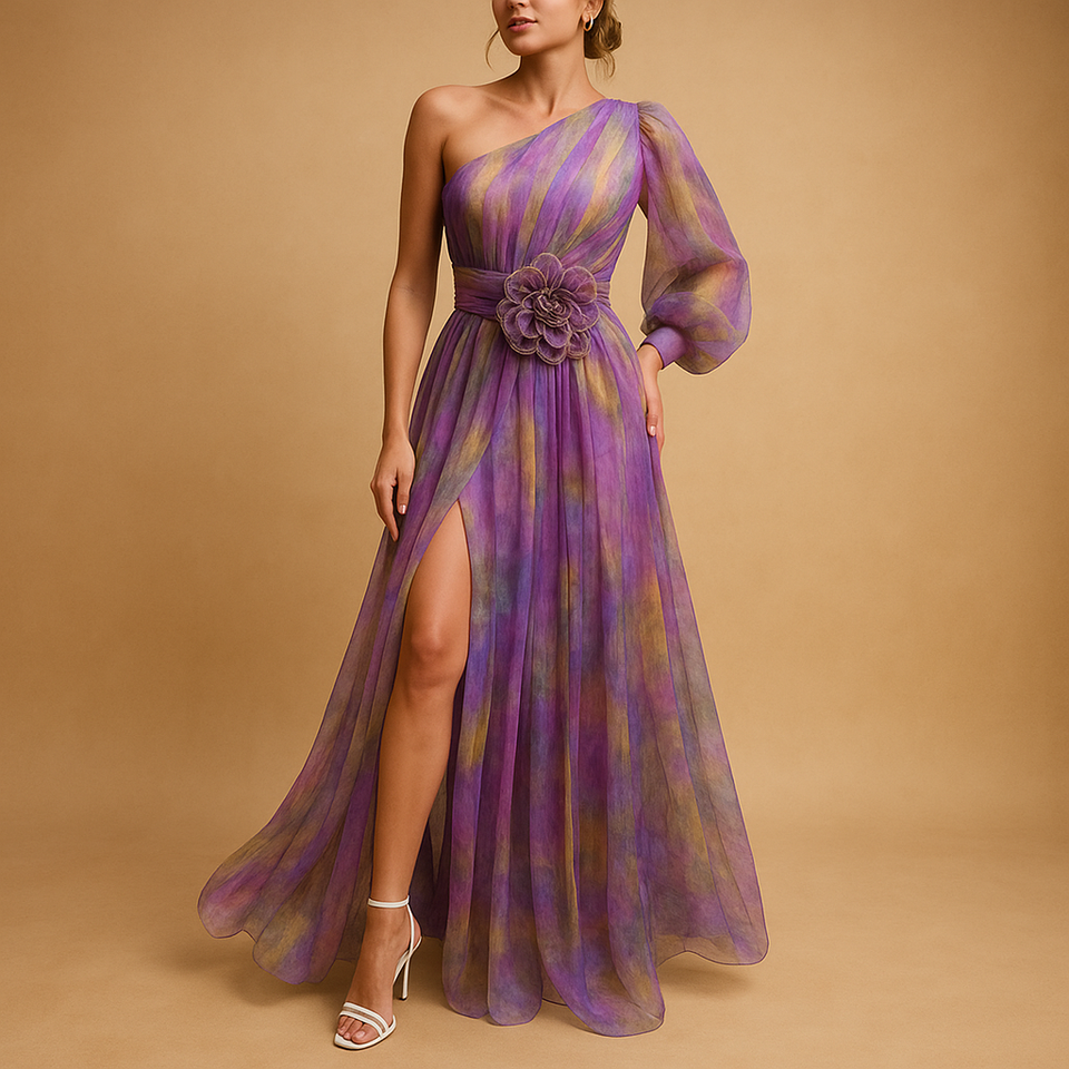 One-shoulder beach dress with slit for women.