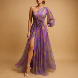 One-shoulder beach dress with slit for women.