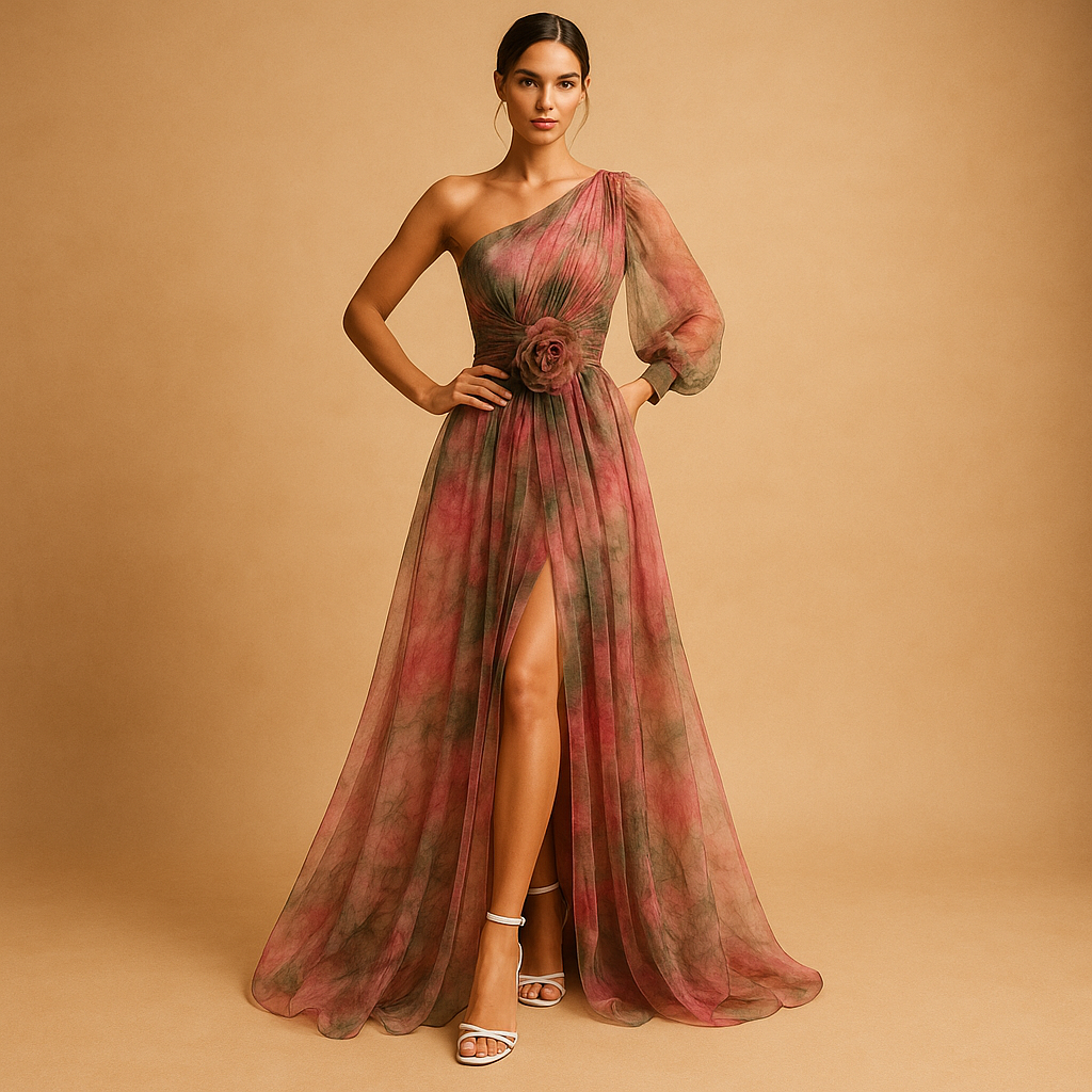 One-shoulder beach dress with slit for women.