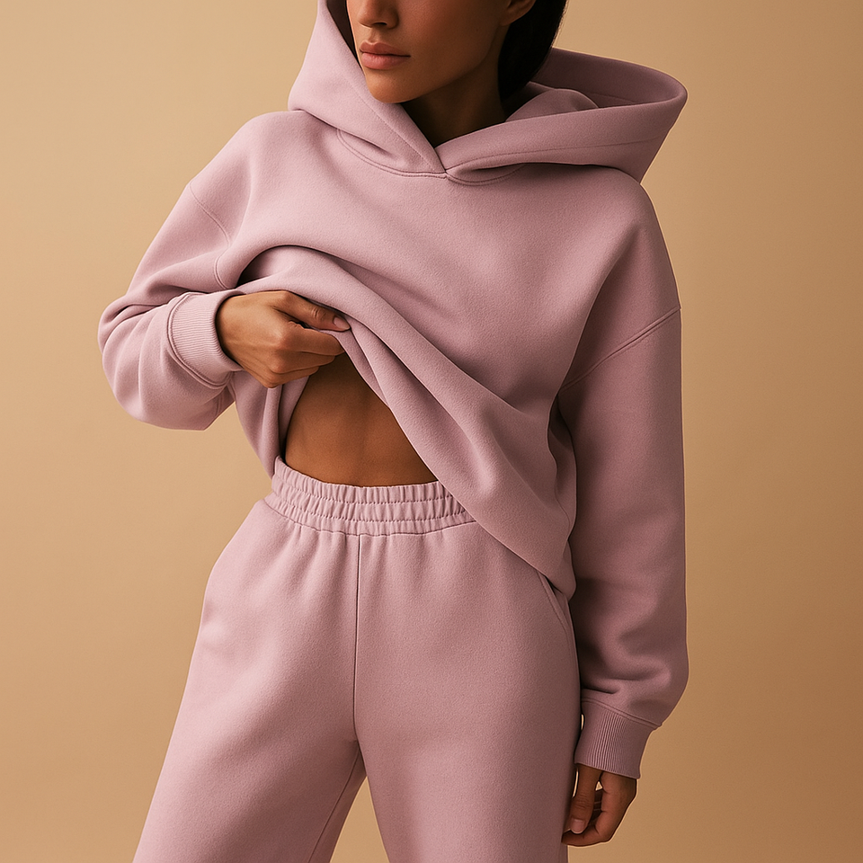 Oversized loungewear set with hoodie and pants for women.