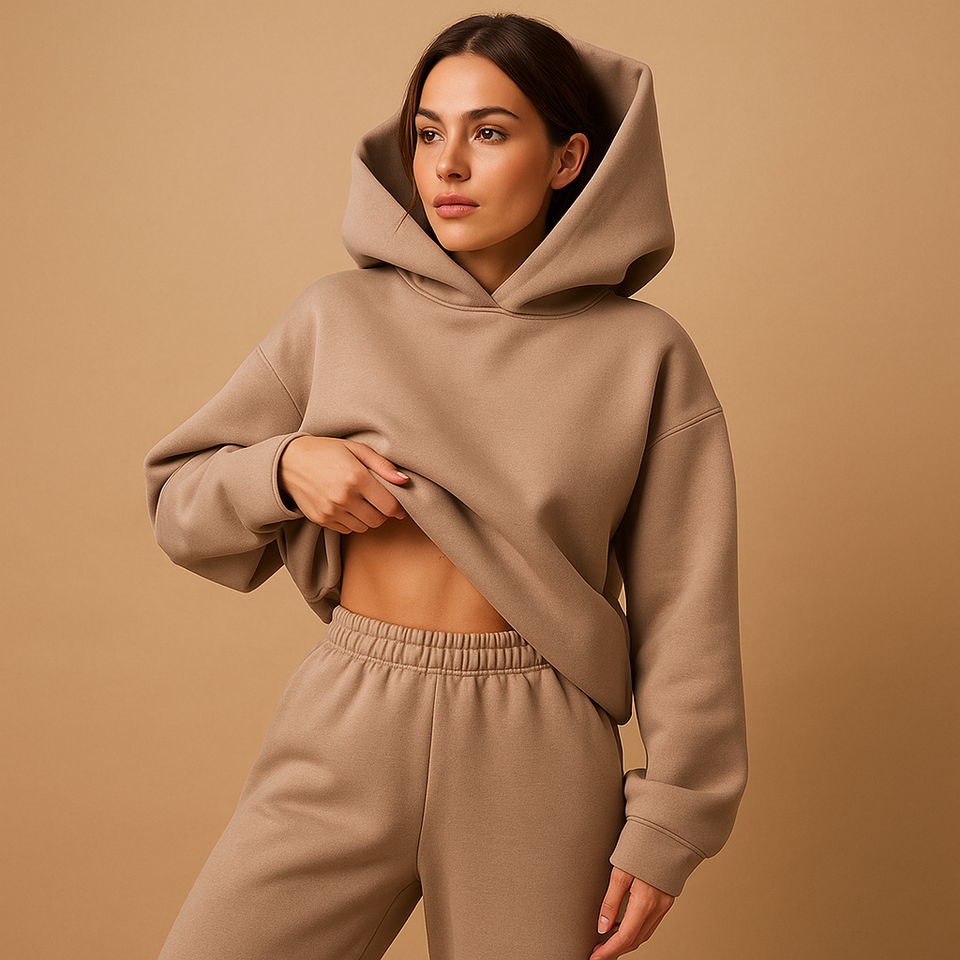 Oversized loungewear set with hoodie and pants for women.