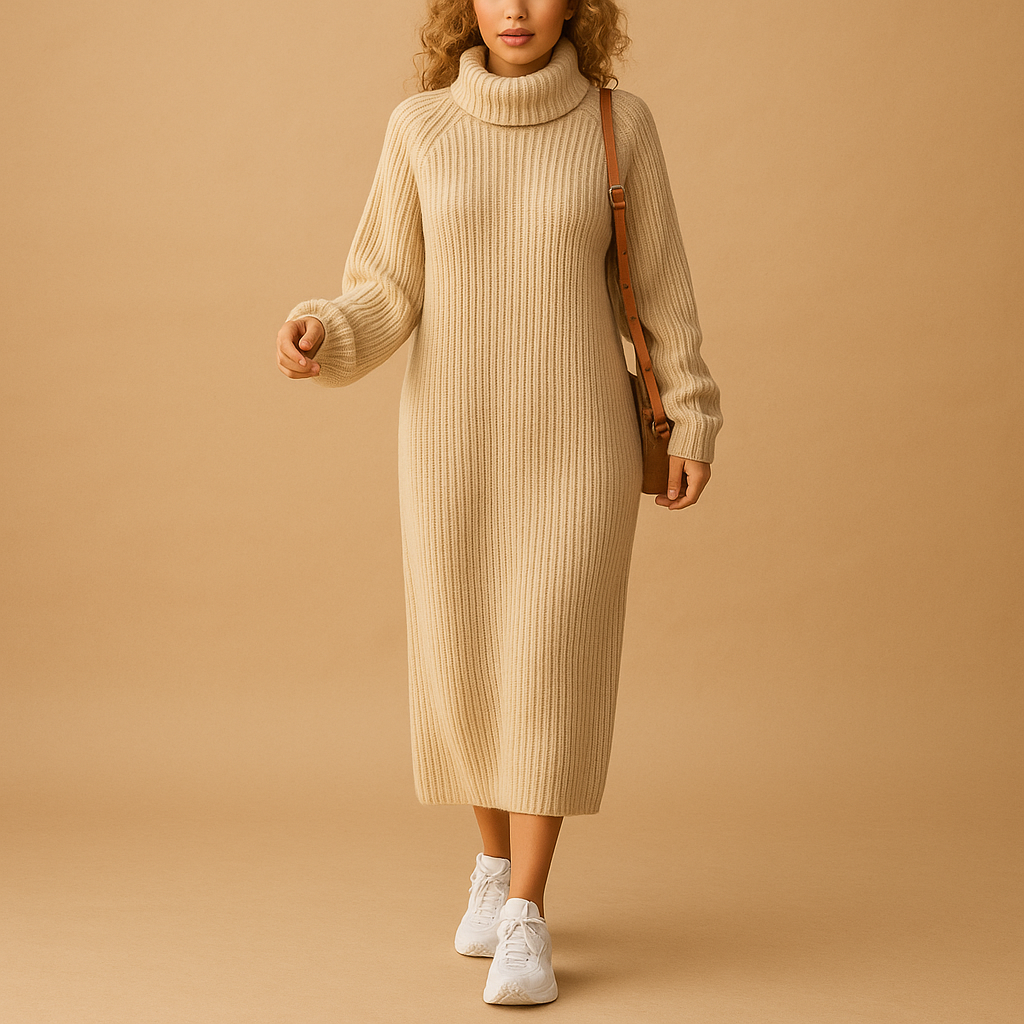 Oversized sweater dress with long sleeves for women.